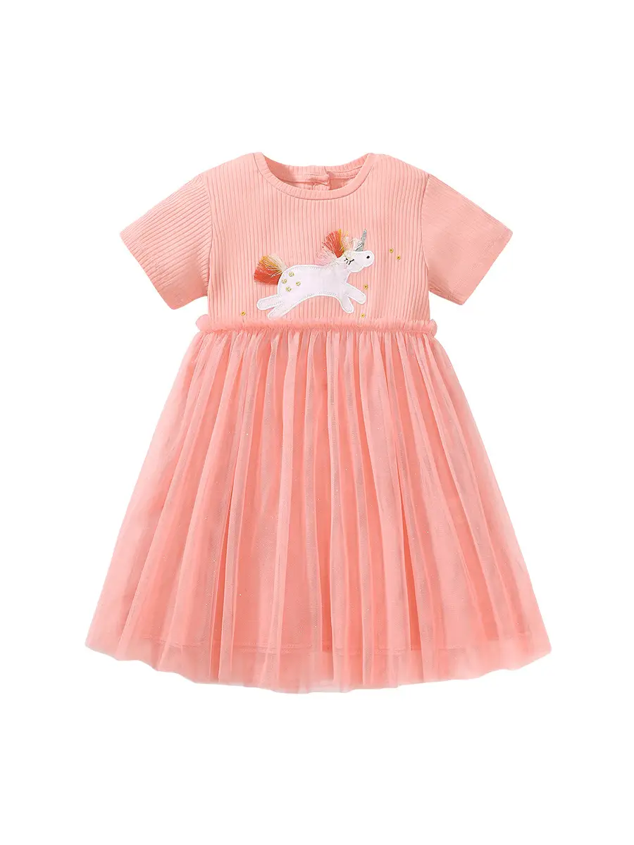 Little Maven Cartoon Girls Skirt Peach Striped Summer Dress - Image 6