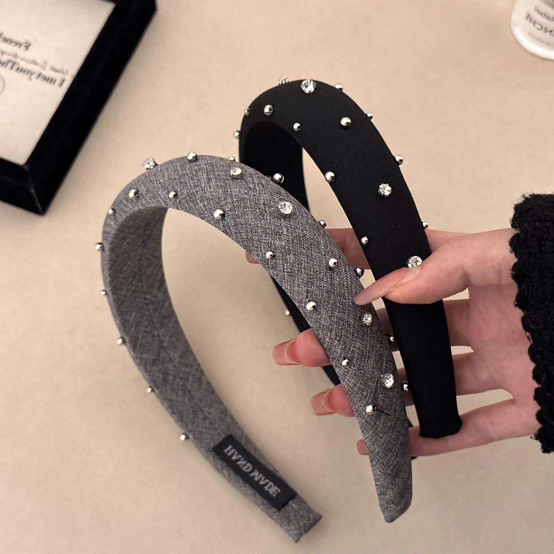 Black Rhinestone Skull Top Headband for Women - Image 4