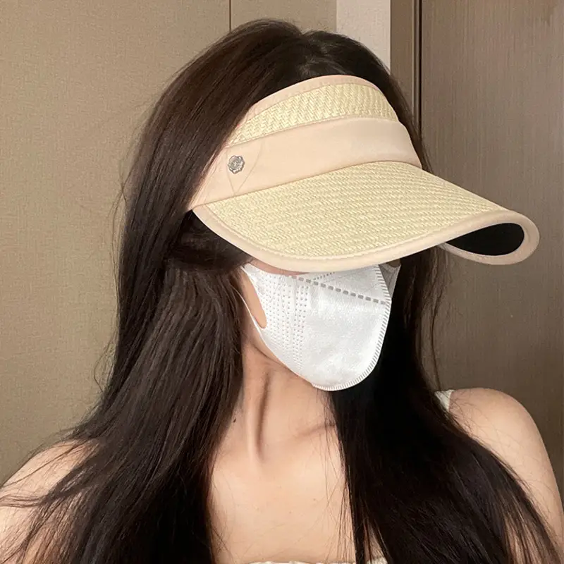 Women Straw Sun Visor with UV Mask - Image 8