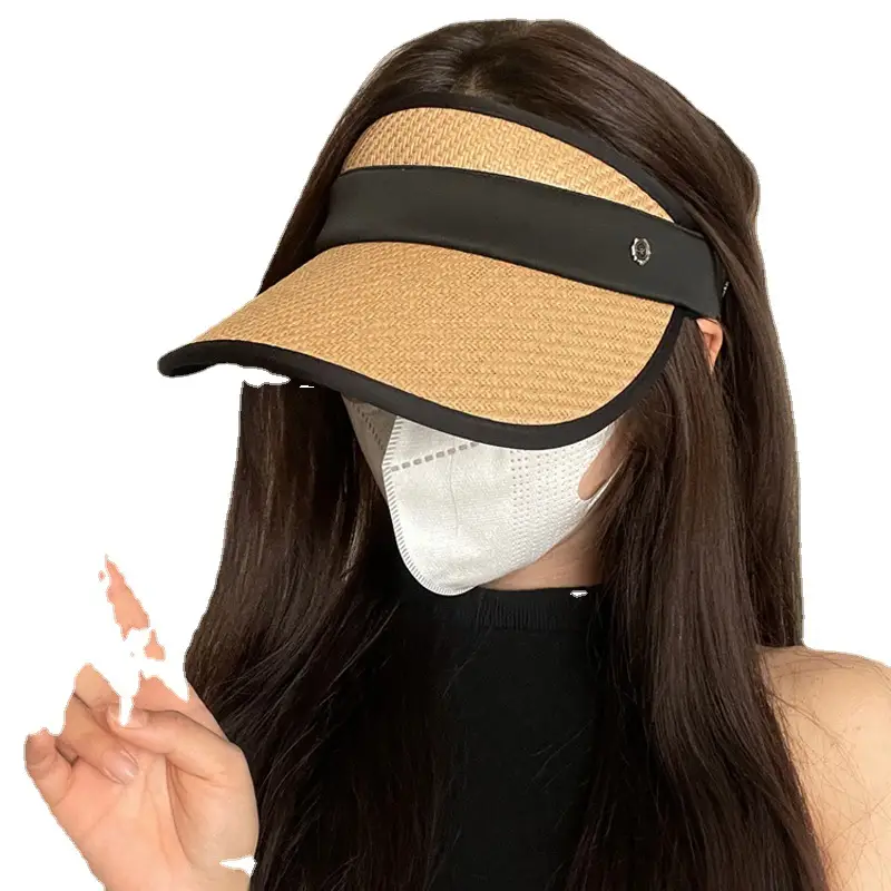 Women Straw Sun Visor with UV Mask - Image 11