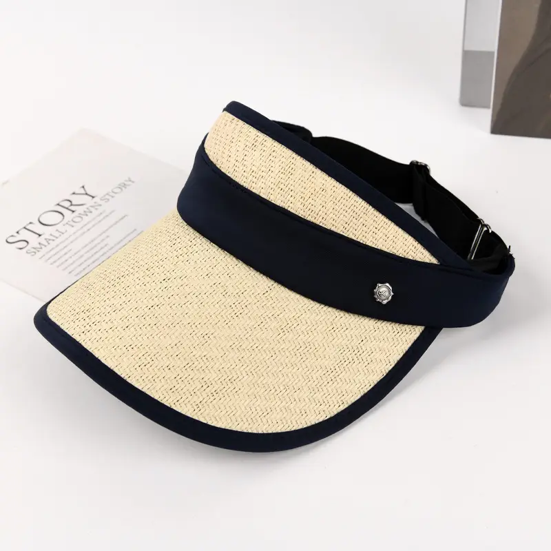Women Straw Sun Visor with UV Mask - Image 2