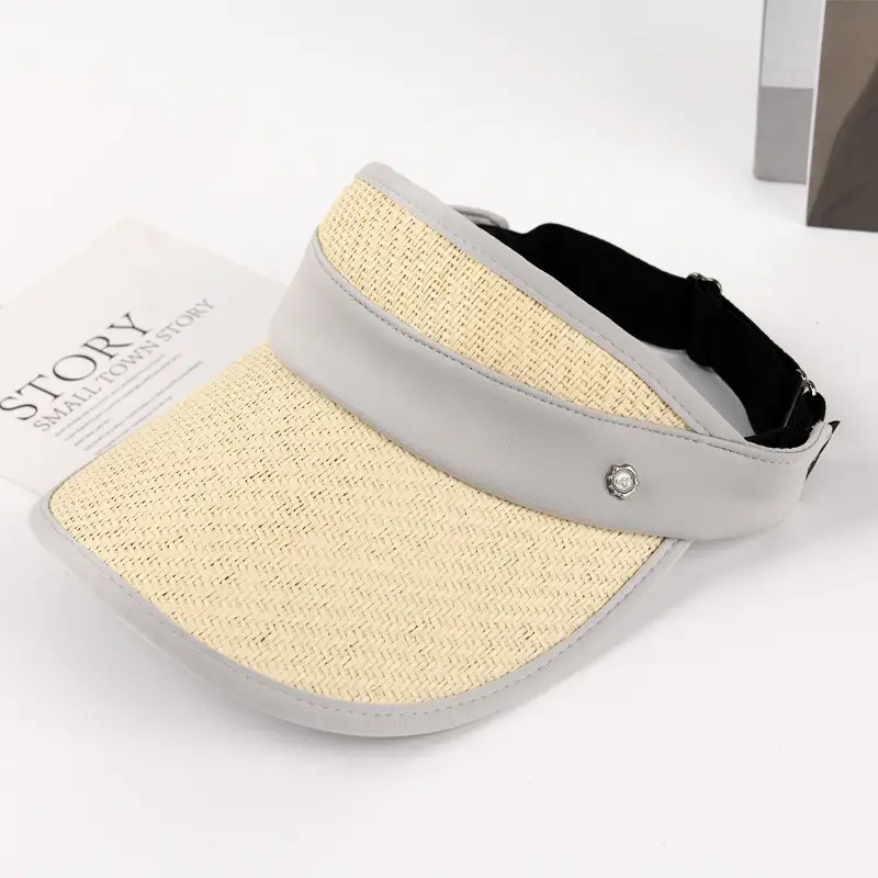 Women Straw Sun Visor with UV Mask - Image 3