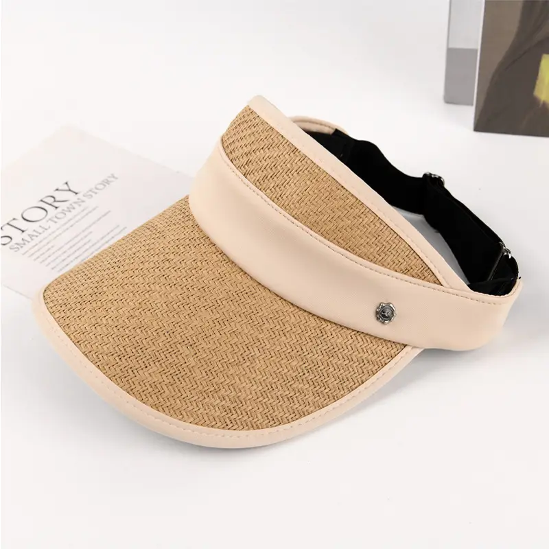 Women Straw Sun Visor with UV Mask - Image 4