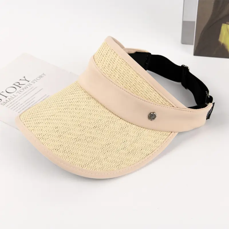 Women Straw Sun Visor with UV Mask - Image 5