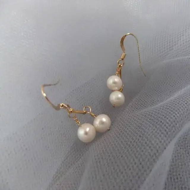 Natural Pearl Earrings Women's Gold Plated Near Round Cherry Design - Image 2