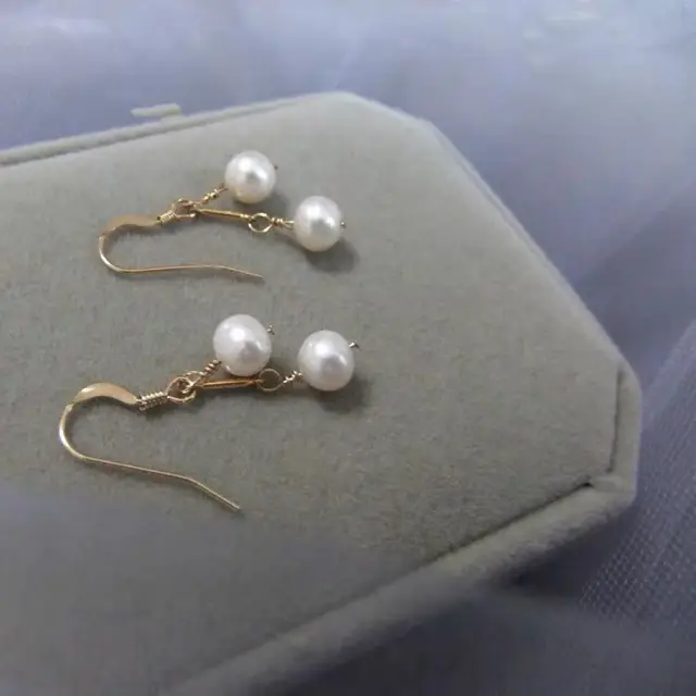 Natural Pearl Earrings Women's Gold Plated Near Round Cherry Design - Image 4