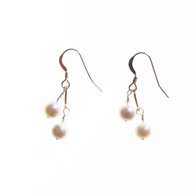 Natural Pearl Earrings Women's Gold Plated Near Round Cherry Design - Image 5