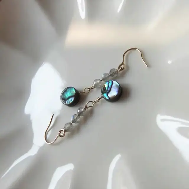Natural Abalone Moonstone Earrings Women Gold Plated - Image 2