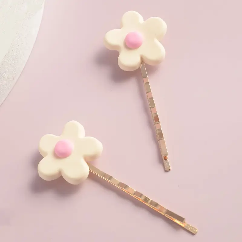 Cute Flower Hair Clips for Girls Pink Center - Image 2