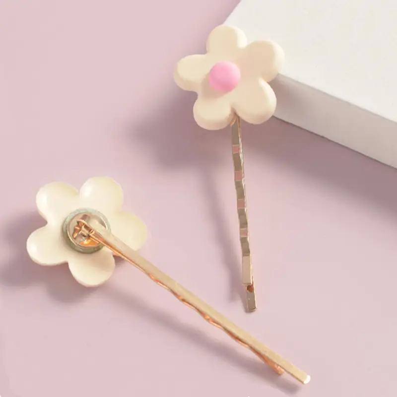 Cute Flower Hair Clips for Girls Pink Center - Image 4