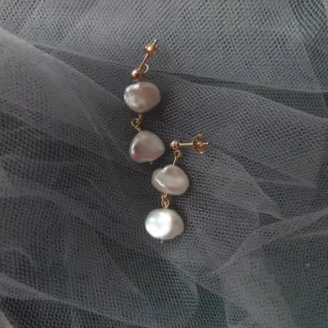 Natural Pearl Earrings Women Silver White 14K Gold - Image 2