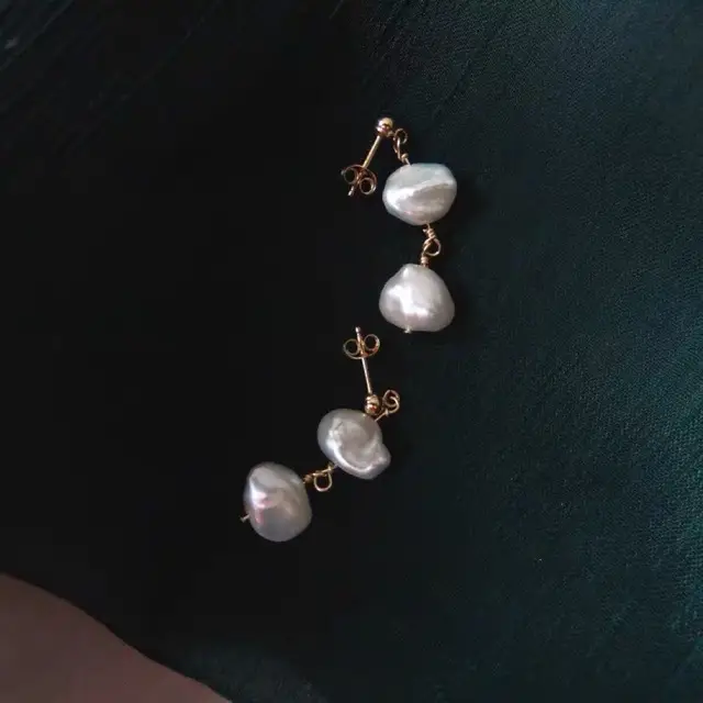 Natural Pearl Earrings Women Silver White 14K Gold - Image 3