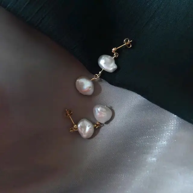 Natural Pearl Earrings Women Silver White 14K Gold - Image 4