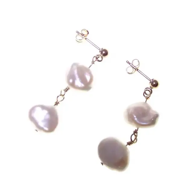 Natural Pearl Earrings Women Silver White 14K Gold - Image 5