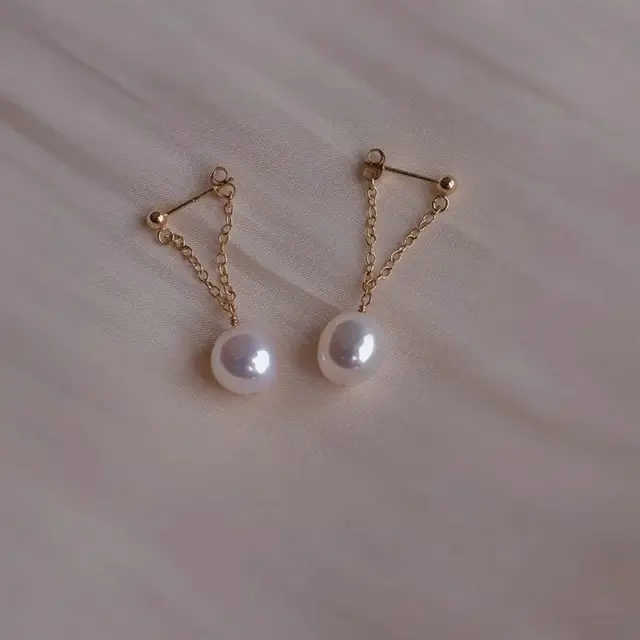 Pearl Earrings Chain 925 Silver Pin Fashion - Image 5