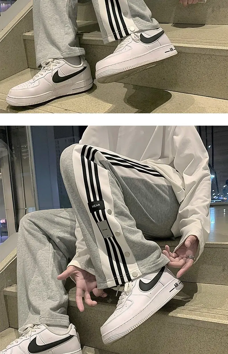 American Vibe School Pants White Black Stripes Wide Leg — feature 14