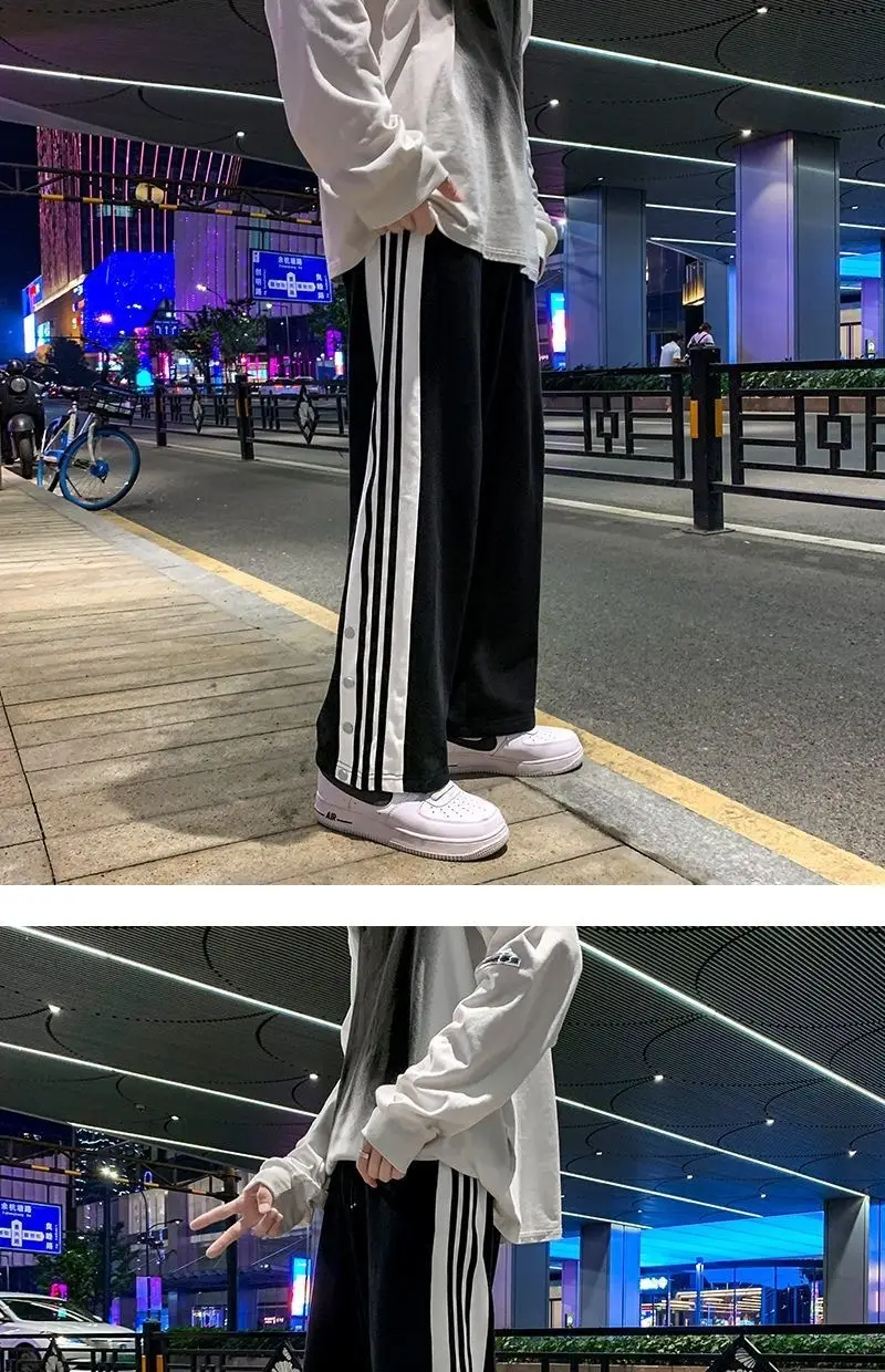 American Vibe School Pants White Black Stripes Wide Leg — feature 5