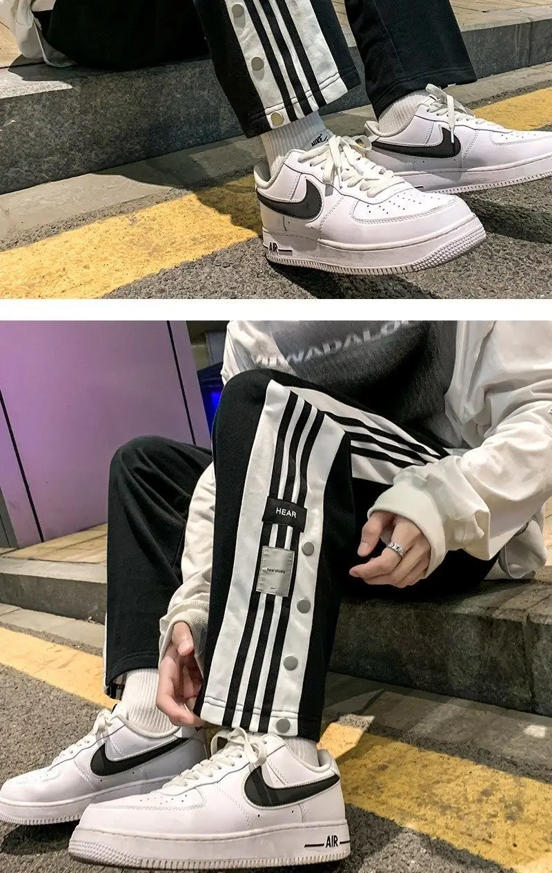 American Vibe School Pants White Black Stripes Wide Leg — feature 8