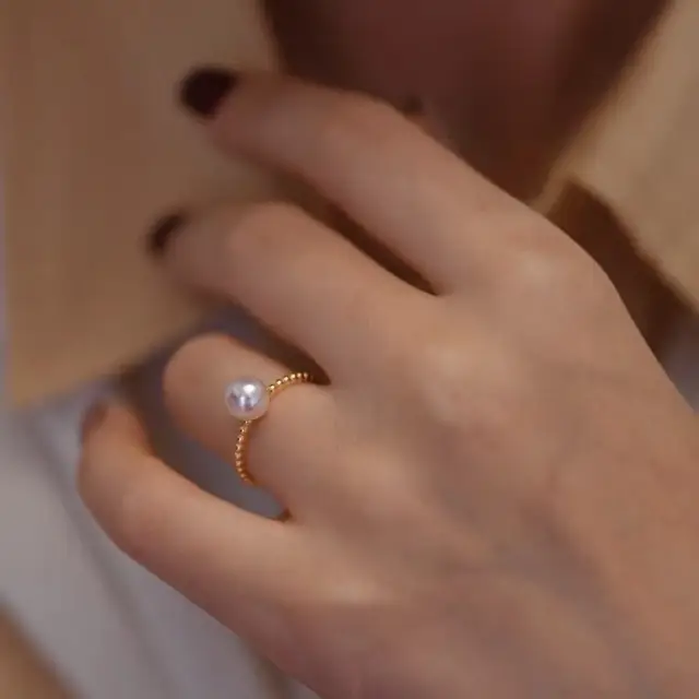 Adjustable Pearl Ring for Women Gold Plated - Image 3