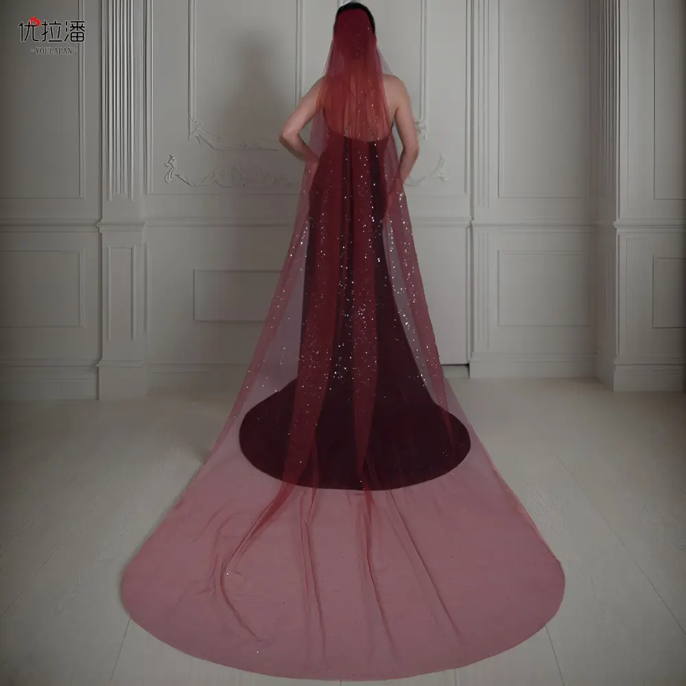 Yulapan V221 Bronzing Veil Bridal Stage Wear Maroon