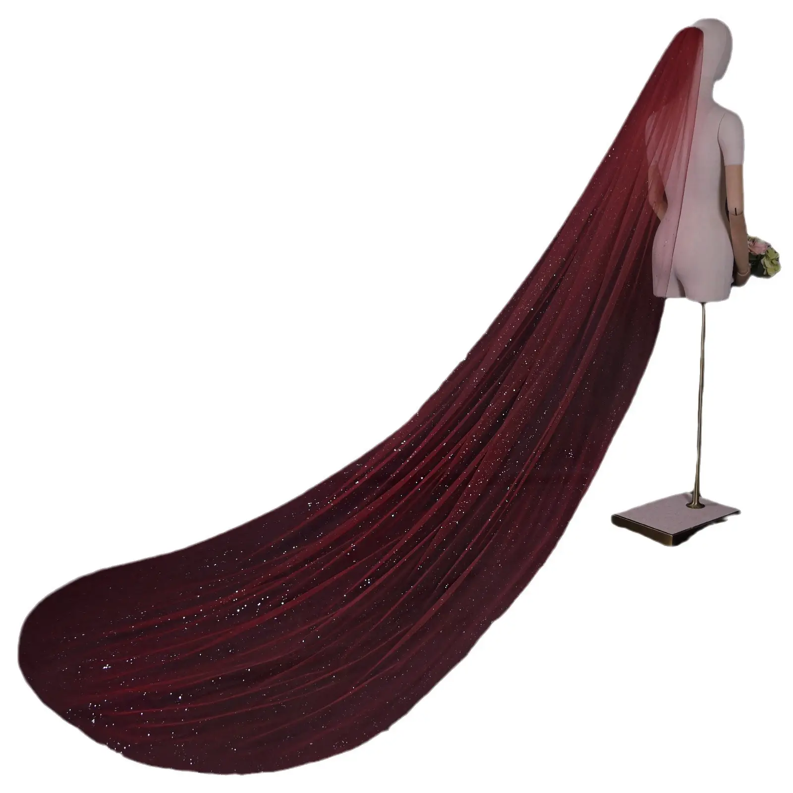 Yulapan V221 Bronzing Veil Bridal Stage Wear Maroon