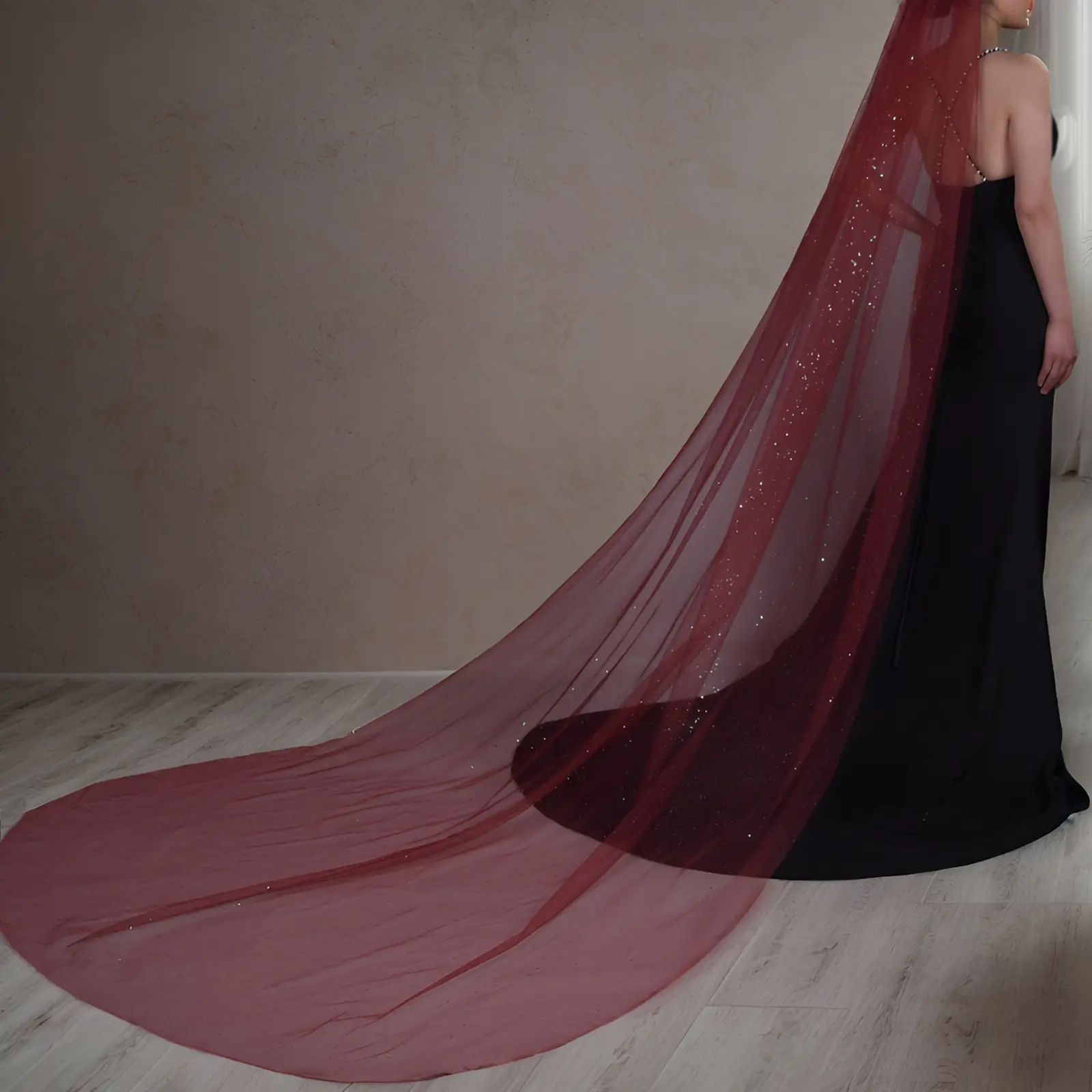 Yulapan V221 Bronzing Veil Bridal Stage Wear Maroon — feature 11
