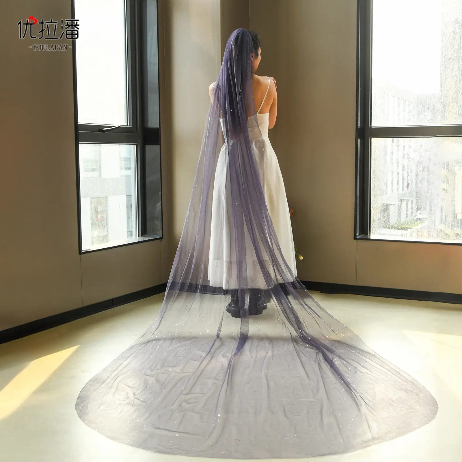 Yulapan V221 Bronzing Veil Bridal Stage Wear Maroon — feature 17