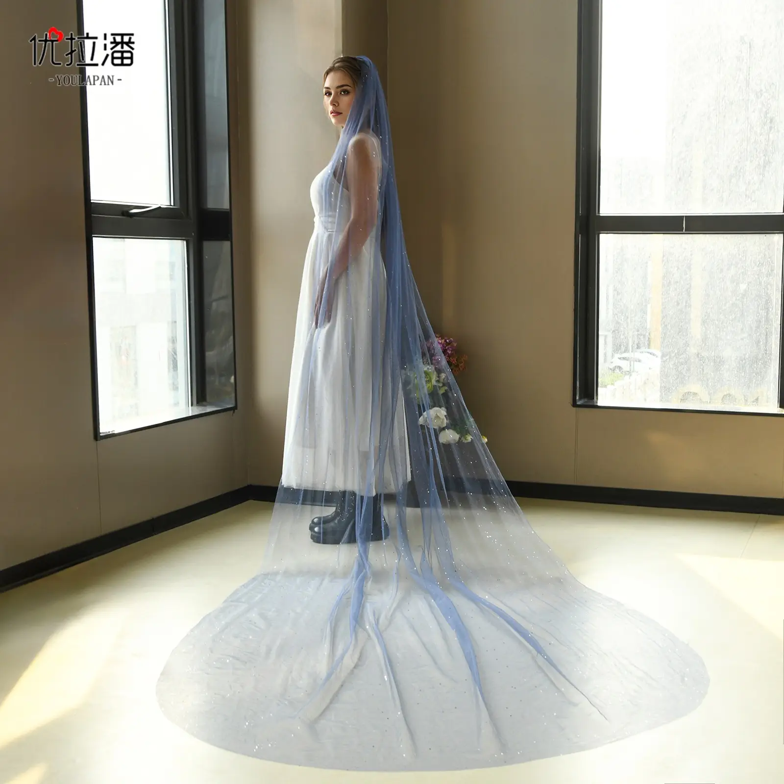 Yulapan V221 Bronzing Veil Bridal Stage Wear Maroon — feature 21