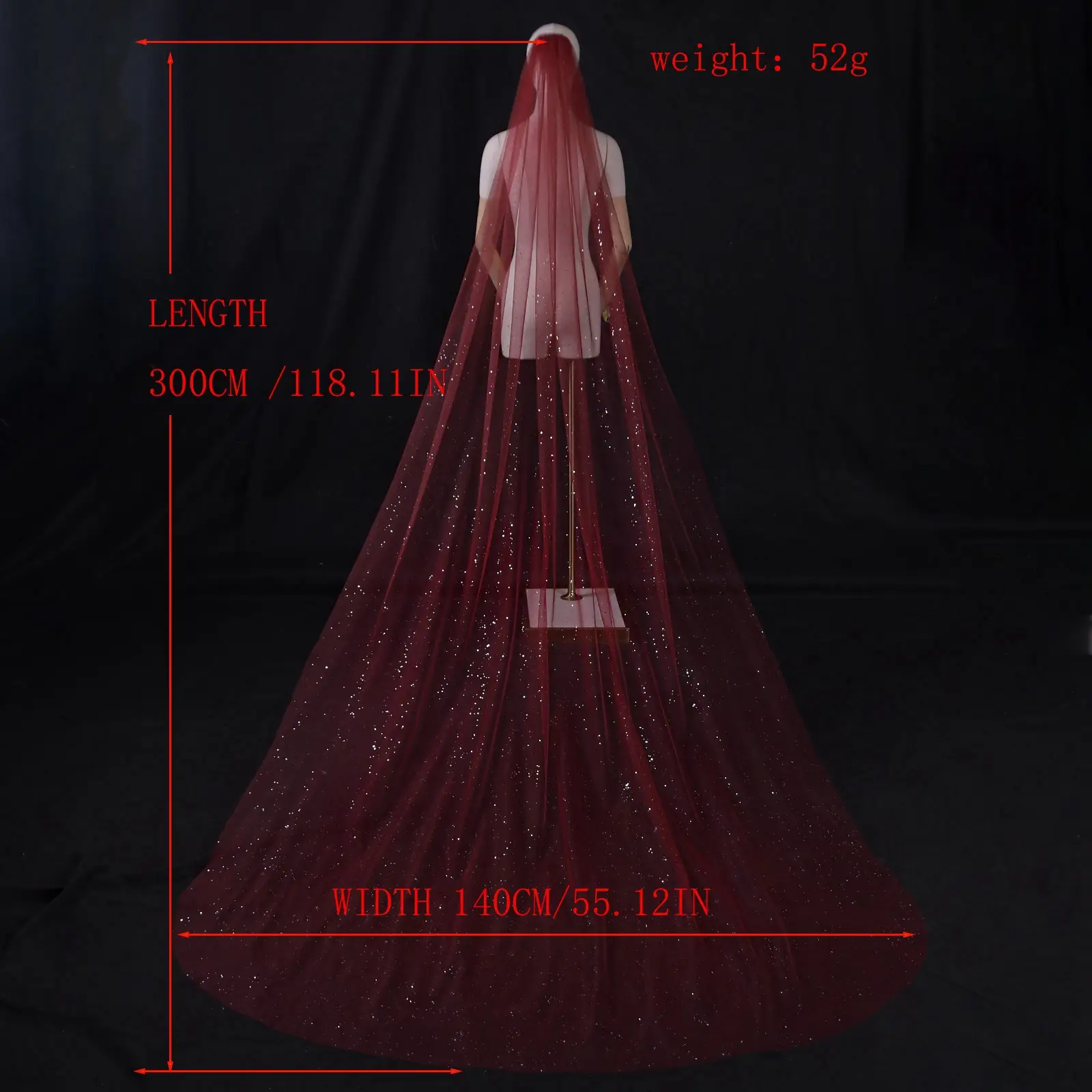 Yulapan V221 Bronzing Veil Bridal Stage Wear Maroon — feature 3