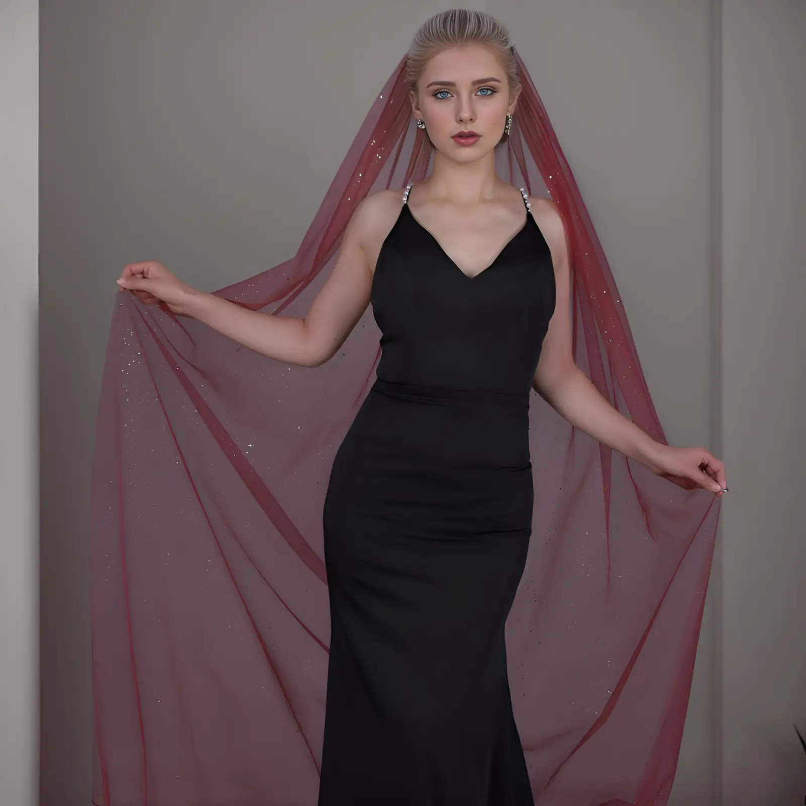 Yulapan V221 Bronzing Veil Bridal Stage Wear Maroon — feature 6