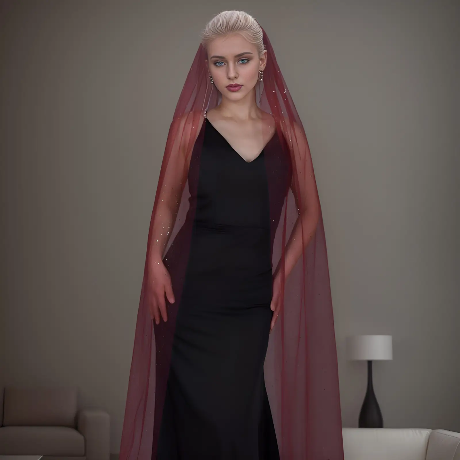 Yulapan V221 Bronzing Veil Bridal Stage Wear Maroon — feature 7