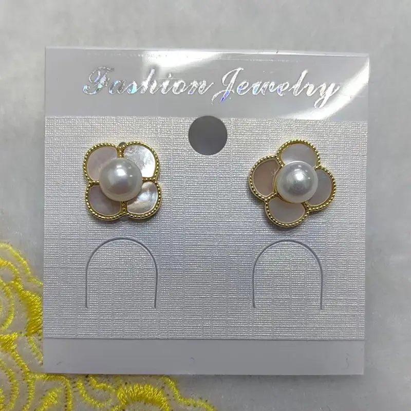 Four Leaf Petal Pearl Earrings Gold Plated - Image 3