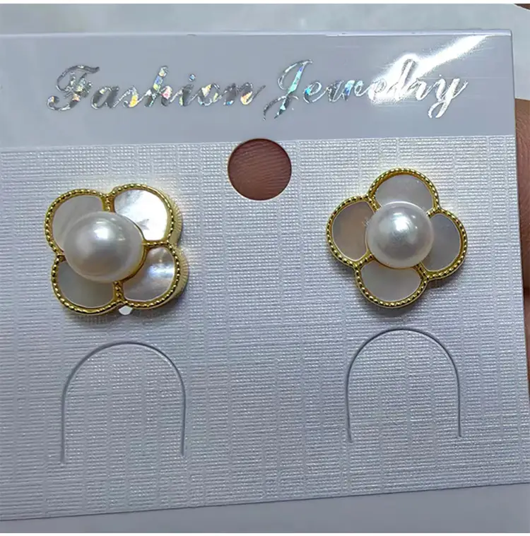 Four Leaf Petal Pearl Earrings Gold Plated — feature 8