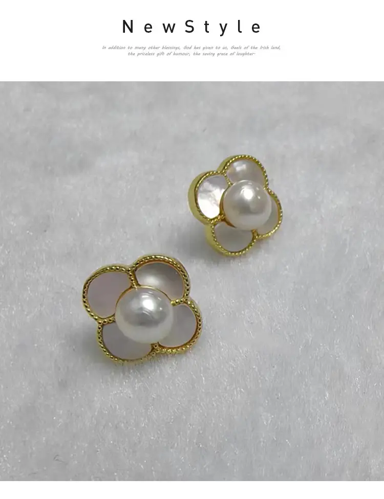 Four Leaf Petal Pearl Earrings Gold Plated — feature 9