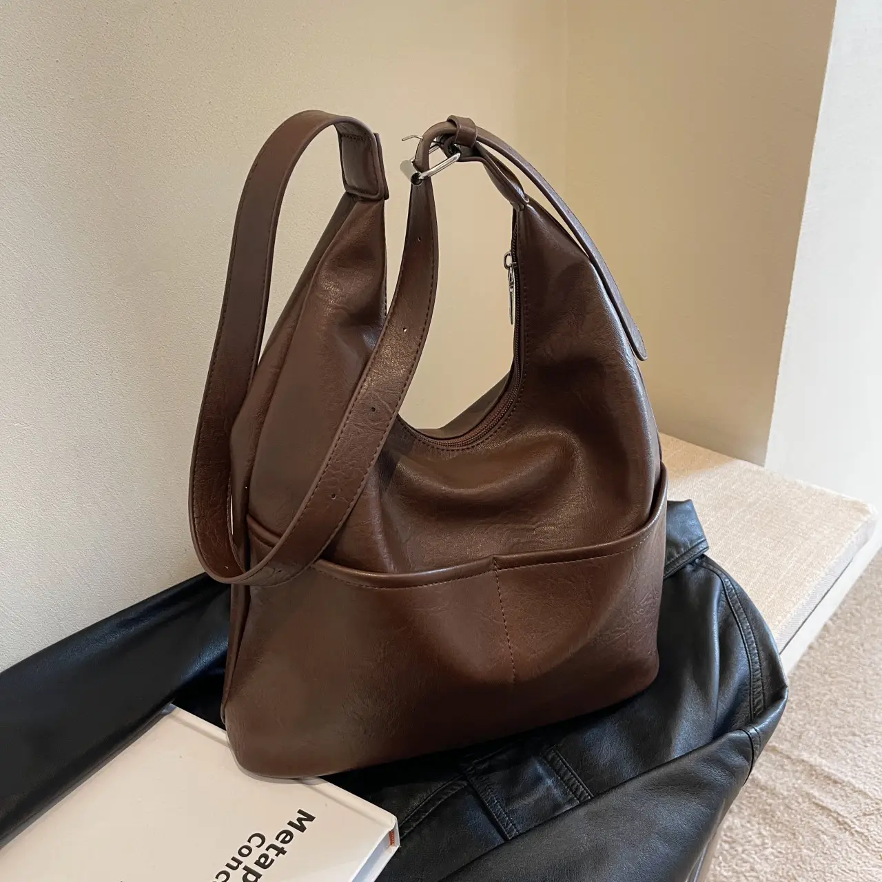 Vintage Brown Leather Shoulder Bag for Women 2024 - Image 2