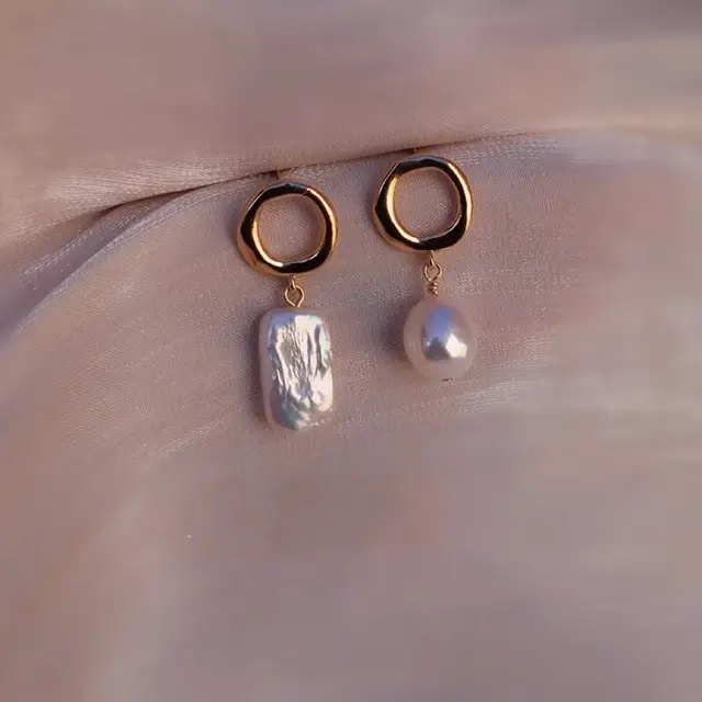Natural Pearl Silver Needle Earrings for Women - Image 2