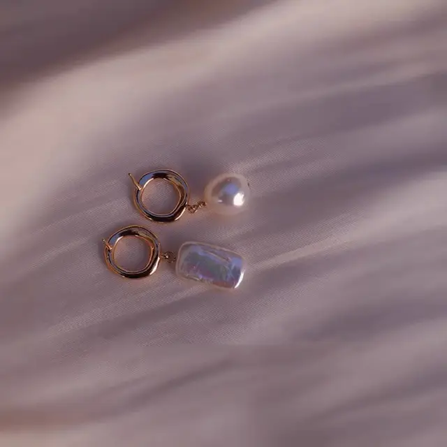 Natural Pearl Silver Needle Earrings for Women - Image 3