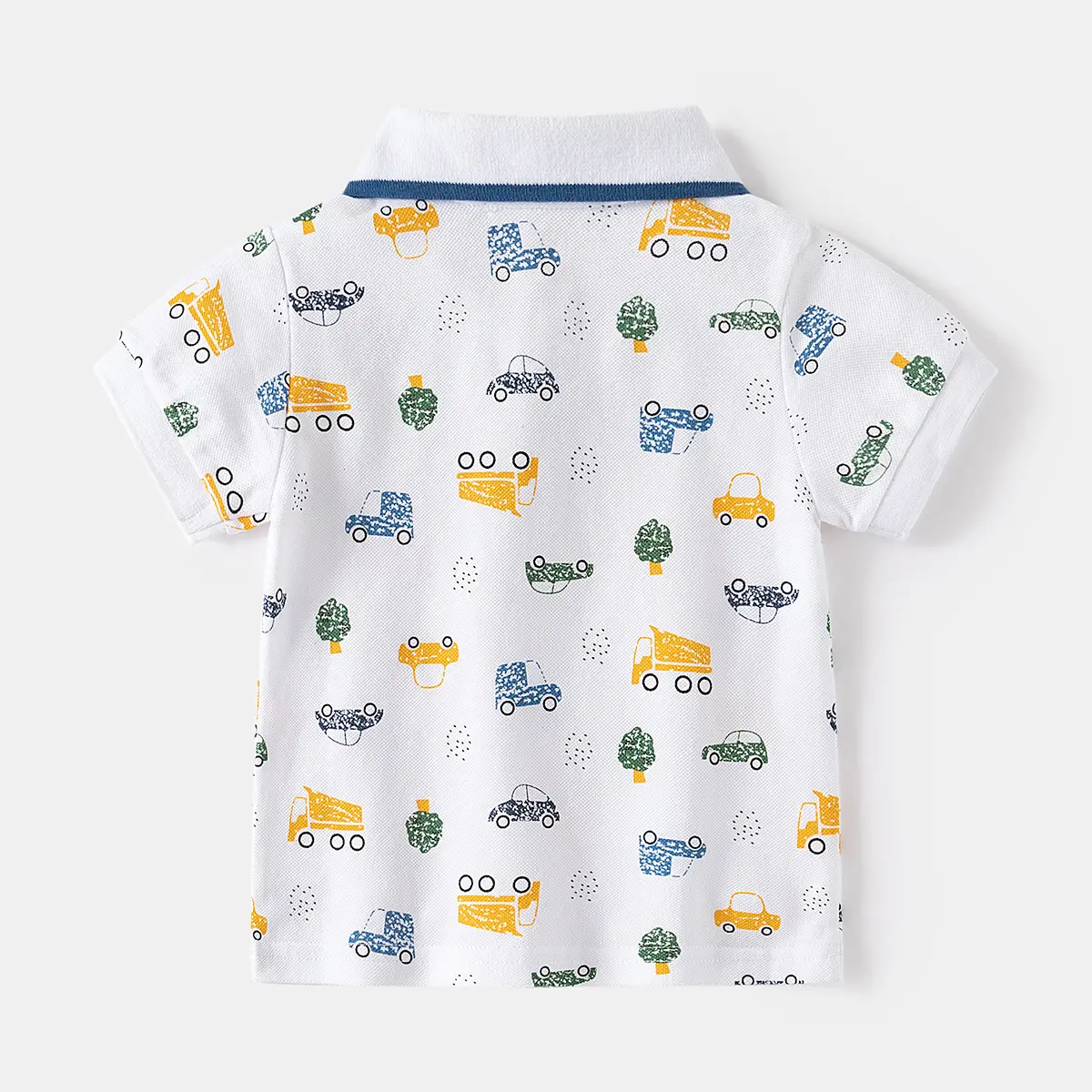 New Boys Printed Polo Shirt White Blue Short Sleeve