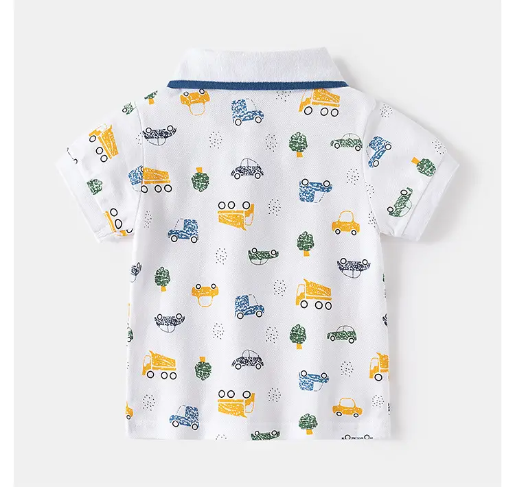 New Boys Printed Polo Shirt White Blue Short Sleeve — feature 10