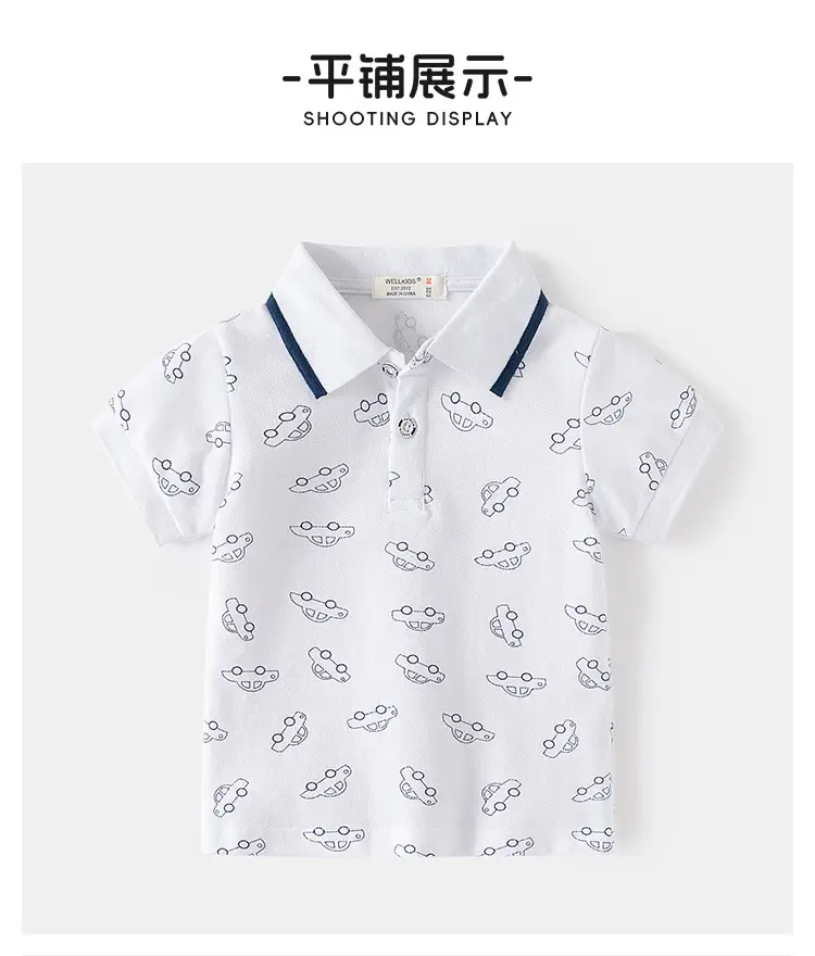 New Boys Printed Polo Shirt White Blue Short Sleeve — feature 8