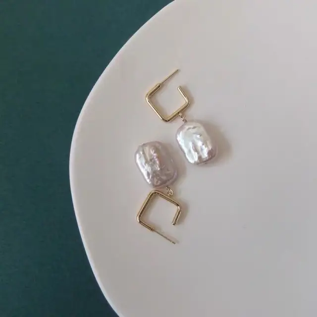 Natural Baroque Square Pearl Earrings Women Geometric Fashion