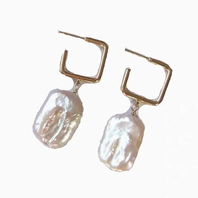 Natural Baroque Square Pearl Earrings Women Geometric Fashion