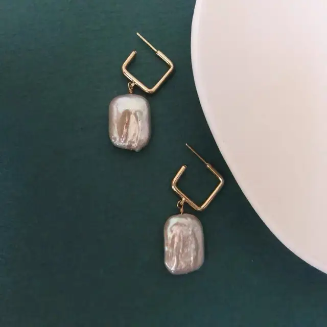 Natural Baroque Square Pearl Earrings Women Geometric Fashion