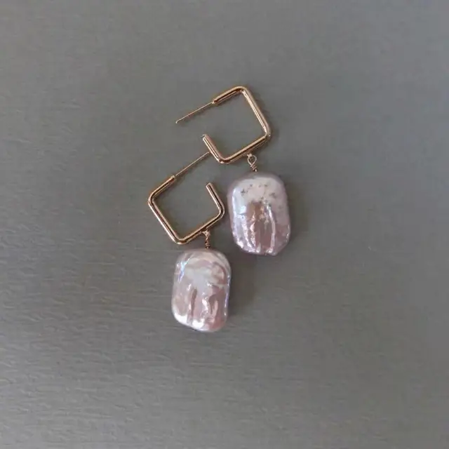 Natural Baroque Square Pearl Earrings Women Geometric Fashion
