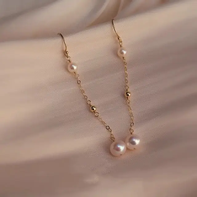 Pearl Drop Earrings Gold Plated Mirror Luster - Image 2