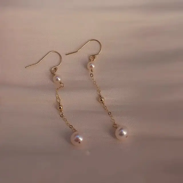 Pearl Drop Earrings Gold Plated Mirror Luster - Image 3
