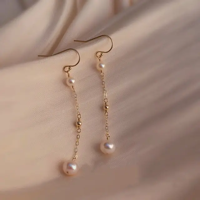 Pearl Drop Earrings Gold Plated Mirror Luster - Image 5