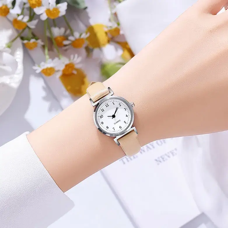 Korean Style Women's Green Leather Watch with Digital Display