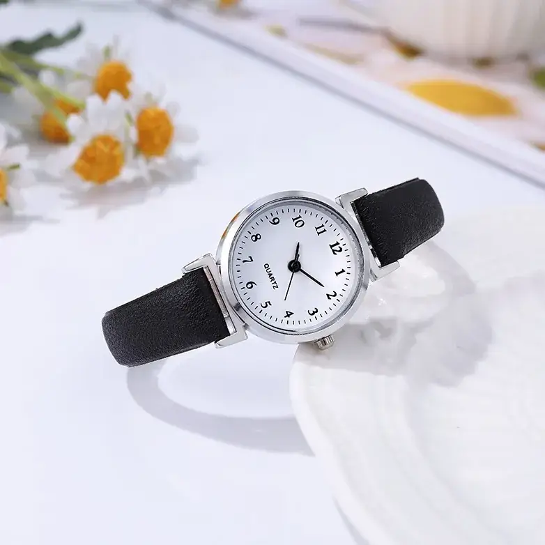 Korean Style Women's Green Leather Watch with Digital Display