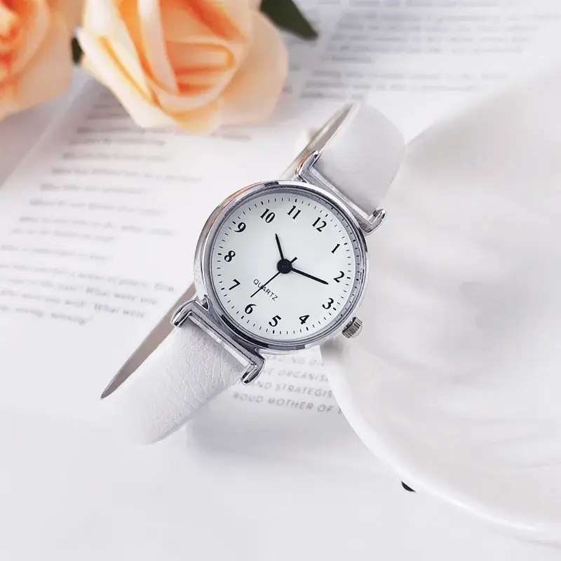 Korean Style Women's Green Leather Watch with Digital Display